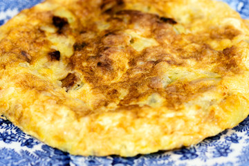 Homemade spanish omelet called tortilla de patata, one of the most typical dishes of spanish gastronomy
