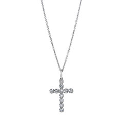 Cross pendant on a white gold chain with diamonds isolated on a white background