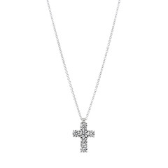 Cross pendant on a white gold chain with diamonds isolated on a white background