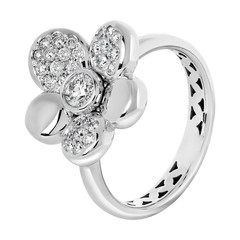 Flower shaped white gold ring with diamonds isolated on white background