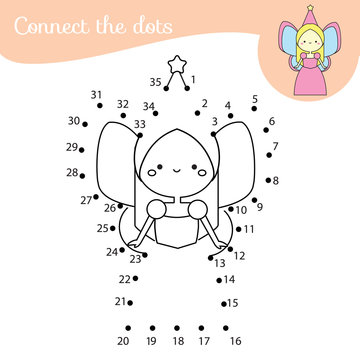 Cute Fairy Connect The Dots. Dot To Dot By Numbers Activity For Kids And Toddlers. Children Educational Game