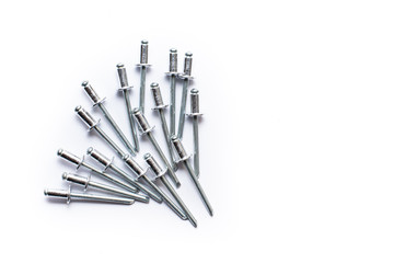 Pop Rivets isolated on a white background, popular fastener used in fabrication, steel and...