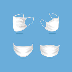 White medical masks set on blue background. Medical mask collection for your design.