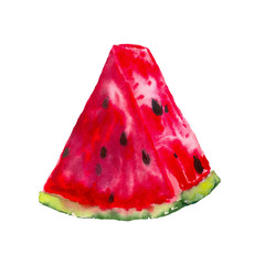 juicy bright red slice of watermelon in watercolor