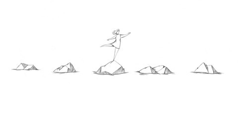 Frau balanciert auf Steinen