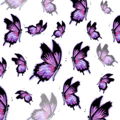 Fototapeta na wymiar watercolor lilac butterfly with spread wings pattern