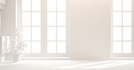 Naklejka na ściany i meble Empty room in white color. Scandinavian interior design. 3D illustration