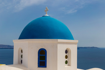 Fototapeta na wymiar Blue dome Churches at Santorini Island 