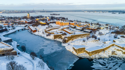 Aerial view of Helsinki  downtown in winter Finland.