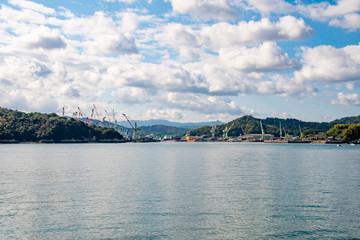 小島より造船所を望む　The seascape from Oshima island, Imabari city, Ehime Pref. Japan. We can see the dockyard across Setonaikai, Inland Sea of Japan.