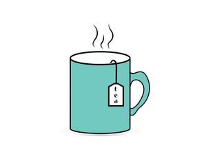 A mug (cup) of tea with pecket. Vector. Icon, symbol.