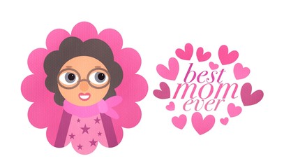 illustration character design portrait cute mom with love for mother's day. 
