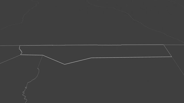Ohangwena, region with its capital, zoomed and extruded on the bilevel map of Namibia in the conformal Stereographic projection. Animation 3D