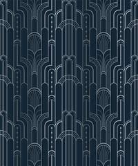 Dark blue and silver art deco geometric seamless pattern