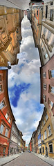 Street Piwna in Warsaw - Old Town. Panorama 180 degrees.  Capital of Poland.