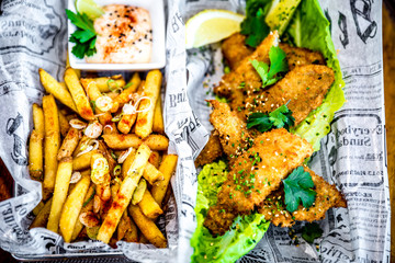 Fried chicken wings with french fries 