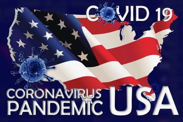 Pandemic Coronavirus in USA. Coronavirus outbreak covid-19 2019-nCoV. Coronavirus disease COVID-19 infection medical with typography and globe. Pandemic risk. 3D Illustration