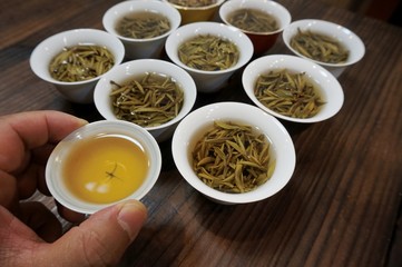 중국차의 맛을 테스트하는 과정