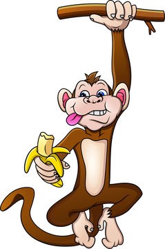 cute monkey cartoon holding banana