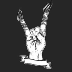 Rock heavy metal, hard rock music hand symbol. Vector icon.