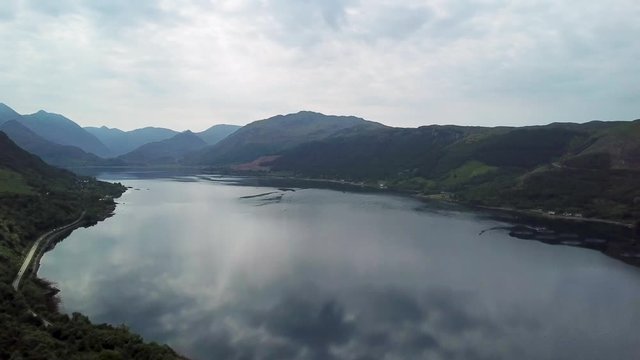 Scottish Highlands and Loch Linnhe in valley near Fort William, aerial landscape
