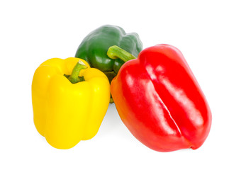 three bell peppers an isolated on white background
