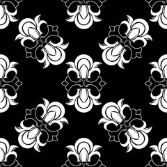 Vector tile seamless pattern. White ornament on  black background