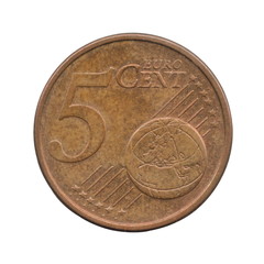 5 Euro Cents coin of the Germany isolated on a white background.
