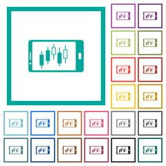 Mobile broker landscape mode flat color icons with quadrant frames
