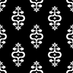 Vector tile seamless pattern. White ornament on  black background