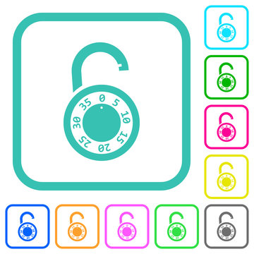 Unlocked round combination lock vivid colored flat icons