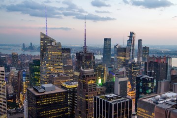 Beautiful aerial view of New York city skyline at evening, USA
