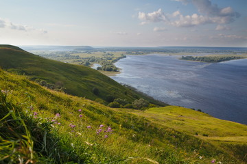 Fototapeta na wymiar Panorama of beautiful summer landscape with river