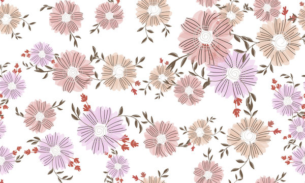 Seamless pattern with abstract flowers. Creative color floral surface design. Vector