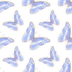 Watercolor seamless pattern with beautiful butterflies, endless wallpaper.
