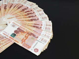 Russian banknotes, Russian rubles in large quantities. Savings, savings.
