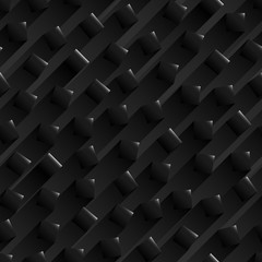 Seamless abstract black background with black glossy square shapes with a stripe of shadows behind.