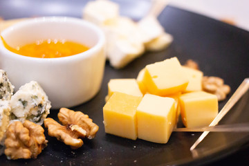 walnuts, parmesan, brie, blue cheese and orange jam