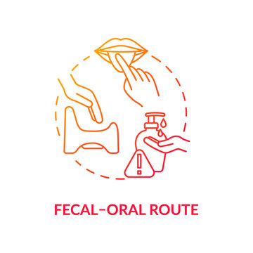 Fecal oral route red concept icon. Danger of contagious infection spread. Lack of sanitation. Rotavirus transmission idea thin line illustration. Vector isolated outline RGB color drawing