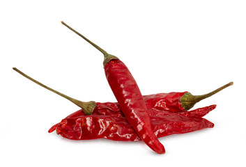 Dried red hot peppers isolated on white.