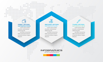 Abstract business infographics template with 3 hexagon in white color background