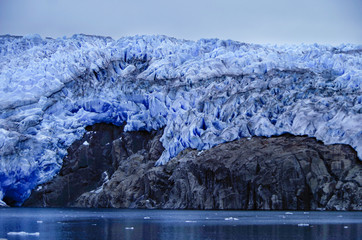 Panoramic breathtaking view of Tempanos Glacier and ice field in the region of Los Glaciares in the...
