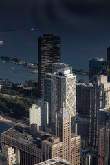 Chicago in summer with clear skies with buildings and greenery