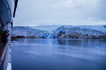 Panoramic breathtaking view of Tempanos Glacier and ice field in the region of Los Glaciares in the...