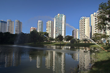 Fototapeta na wymiar GOIANIA, BRAZIL - MARCH, 2020: Flamboyant Park, this park is empty during quarantine because of COVID 19. On March, 2020, Goiania City, Brazil.