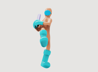 3d render of a character with a bat in a medical mask in boots and gloves, the fight against viruses