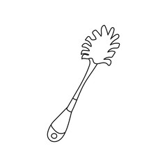 Baby bottle brush in doodle style. Cleaning tool. Hand drawn vector illustration in black ink on white background.