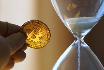 Concept of countdown to the bitcoin block reward halving event