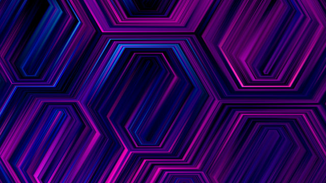 Dark Blue And Purple Background With Abstract Hexagonal Lines.