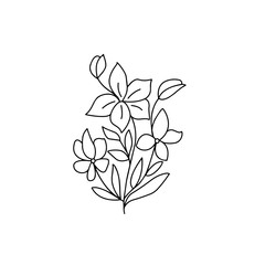 Vector drawing of a flower on a white background with a black line. For the design of wedding cards, covers for phones, notebooks, prints on t-shirts